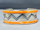 Native American Extremely Unique Zig Zag Orange Shell Sterling Silver Bracelet-Nativo Arts