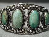 Early 1900's Vintage Native American Navajo Green Turquoise Sterling Silver Bracelet Old-Nativo Arts