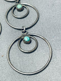 Dynamic Vintage Native American Navajo Blue Gem Turquoise Sterling Silver Dangle Earrings-Nativo Arts