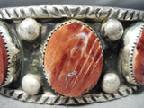 Signed Navajo Red Spiny Oyster Sterling Silver Bracelet Native American-Nativo Arts