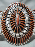Exquisite Zuni Coral Needlepoint Sterling Silver Bracelet Native American-Nativo Arts
