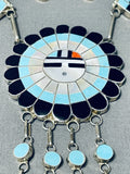 Authentic Vintage Native American Zuni Turquoise Sterling Silver Sunface Necklace Earring Set-Nativo Arts