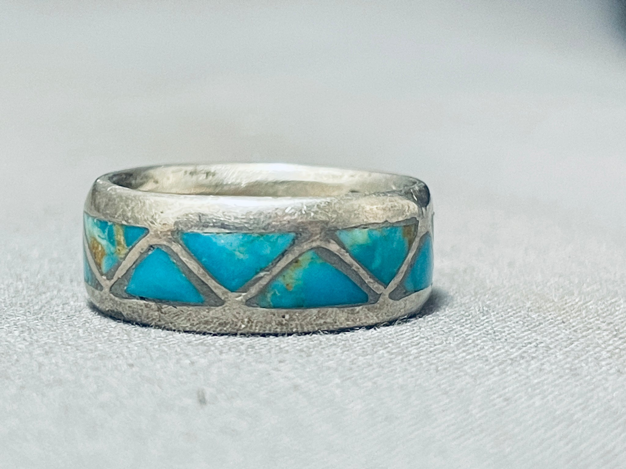 Handmade Native American offers Zuni Inlay Blue Fire Opal Sterling Silver Ring Size 7.5