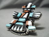 Huge Huge Native American Navajo Turquoise Sterling Silver Coral Kachina Ring!-Nativo Arts