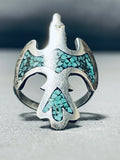 Towering Vintage Native American Navajo Sacred Bird Turquoise Sterling Silver Ring-Nativo Arts