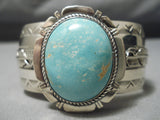 Heavy Vintage Native American Navajo Carico Lake Turquoise Sterling Silver Bracelet-Nativo Arts