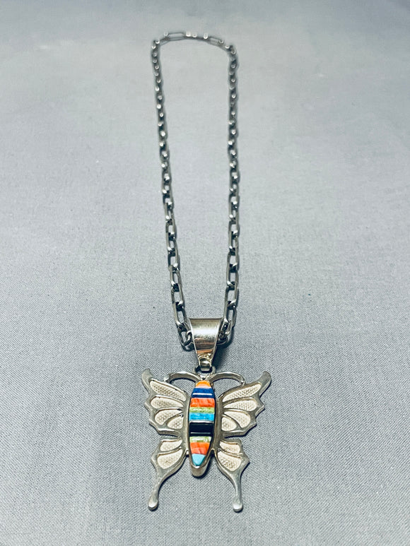 Extremely Detailed Vintage Southwestern Turquoise Inlay Sterling Silver Necklace-Nativo Arts