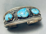 Ornate Vintage Native American Hopi 3 Carlin Turquoise Sterling Silver Bracelet-Nativo Arts