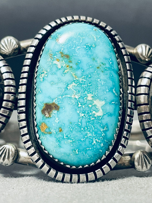 Vivid Ice Blue Vintage Native American Navajo Turquoise Sterling Silver Bracelet-Nativo Arts