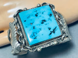 Squared Turquoise Vintage Native American Navajo Sterling Silver Leaf Bracelet-Nativo Arts