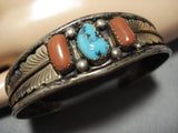 Native American Superior Vintage Duel Bead Turquoise Sterling Silver Bracelet Cuff Old-Nativo Arts