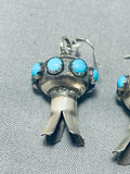 Rare Signed Native American Navajo Turquoise Sterling Silver Squash Blossom Earrings-Nativo Arts
