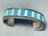 Rows Of Turquoise Pearl Vintage Native American Zuni Sterling Silver Inlay Bracelet-Nativo Arts
