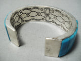 Large Wrist Vintage Native American Navajo Turquoise Inlay Sterling Silver Bracelet-Nativo Arts