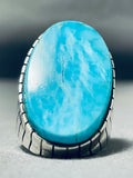 Elegant Native American Navajo Old Kingman Turquoise Sterling Silver Ring-Nativo Arts