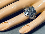 Phenomenal Native American Navajo Signed Sterling Silver Thunderbird Ring-Nativo Arts