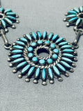 Tripe Turquoise Sun Vintage Native American Zuni Sterling Silver Necklace-Nativo Arts