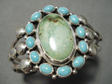 Native American Important Verdy Jake Carico Lake Turquoise Sterling Silver Bracelet Cuff-Nativo Arts