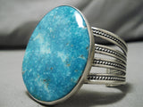 Important Vintage Native American Navajo Old Carico Lake Turquoise Sterling Silver Bracelet Old-Nativo Arts