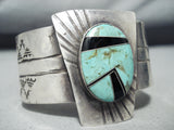 Incredible Vintage Native American Navajo Royston Turquoise Inlay Sterling Silver Bracelet-Nativo Arts