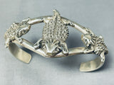 Symbolic Protector of Arrowheads Horned Lizards Sterling Silver Navajo Bracelet-Nativo Arts
