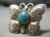 Native American Huge Butterfly Love Vintage Navajo Turquoise Sterling Silver Ring Old-Nativo Arts