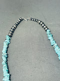 Remarkable Native American Navajo Kingman Turquoise Sterling Silver Necklace Zia-Nativo Arts