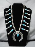 Tremendous Vintage Native American Navajo Turquoise Sterling Silver Squash Blossom Necklace-Nativo Arts