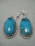 Important Jeanette Dale Native American Navajo Blue Diamond Turquoise Sterling Silver Earrings-Nativo Arts