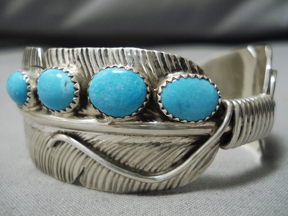 Impressive Vintage Native American Navajo Easter Blue Turquoise Sterling Silver Bracelet-Nativo Arts