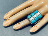 Amazing Vintage Native American Navajo 6 Turquoise 3 Mother Of Pearl Sterling Silver Ring-Nativo Arts