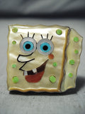 Huge Spongebob Squarepants Native American Zuni Turquoise Sterling Silver Coral Ring-Nativo Arts