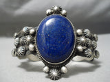 Heavy Thick Vintage Native American Navajo Lapis Sterling Silver Repoussed Bracelet-Nativo Arts