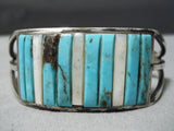 Opulent Vintage Navajo Turquoise Row Sterling Silver Native American Bracelet-Nativo Arts