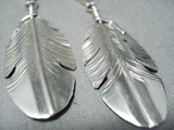 Dazzling Native American Navajo Spiny Oyster Shell Sterling Silver Feather Earrings-Nativo Arts