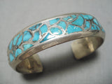 Striking Vintage Zuni/ Native American Navajo Turquoise Inlay Sterling Silver Bracelet-Nativo Arts
