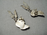 Impressive Vintage Native American Navajo Feather Sterling Silver Turquoise Earrings-Nativo Arts
