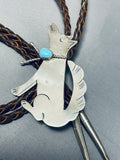 Whimsical Native American Navajo Sleeping Beauty Turquoise Sterling Silver Coyote Bolo-Nativo Arts