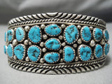 Huge Vintage Native American Navajo Cluster Of Turquoise Sterling Silver Tight Wave Bracelet-Nativo Arts
