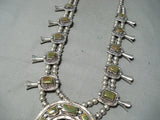 Women's Signed Vintage Native American Navajo Turquoise Sterling Silver Squash Blossom Necklace-Nativo Arts