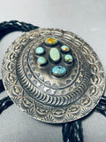 Level Above Concho Vintage Native American Navajo Green Turquoise Sterling Silver Bolo Tie-Nativo Arts