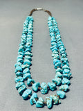 Breathtaking Vintage Native American Navajo Kingman Turquoise Chunks Sterling Silver Necklace-Nativo Arts
