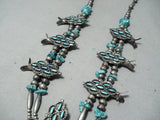Intricate Vintage Native American Navajo Zuni Turquoise Sterling Silover Squash Blossom Necklace-Nativo Arts