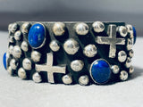 One Of The Best Vintage Native American Navajo Cross Lapis Sterling Silver Bracelet-Nativo Arts