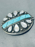 Heavy Thick Vintage Native American Navajo Turquoise Pearl Sterling Silver Buckle Old-Nativo Arts