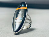 Fabulous Native American Navajo Jet Sterling Silver Cosmic Ring-Nativo Arts