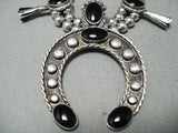 Women's Vintage Native American Navajo Jet Sterling Silver Squash Blossom Necklace-Nativo Arts