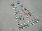 Fabulous Vintage Native American Zuni Turquoise Sterling Silver Dangle Earrings Old-Nativo Arts