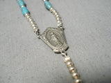 Rare Native American Navajo Blue Turquoise Sterling Silver Catholic Rosary Necklace-Nativo Arts