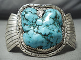 Gigantic Vintage Native American Navajo Spiderweb Turquoise Sterling Silver Bracelet Old-Nativo Arts